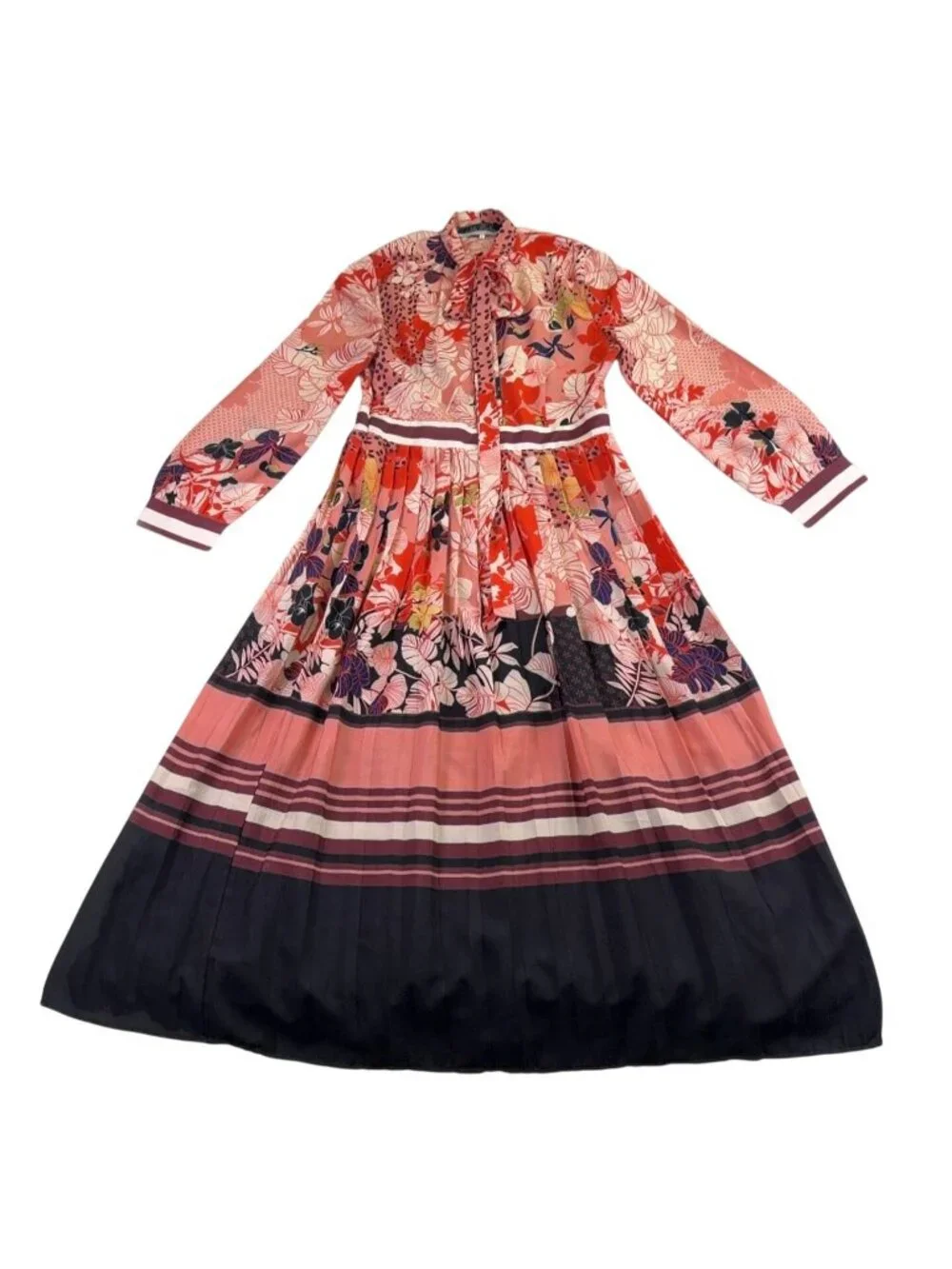 Dalia MacPhee Womens Red Multicolor Floral Print Long-Sleeve Maxi Dress Size L